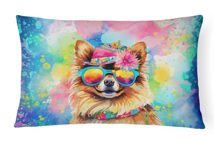 Hippie Dawg Throw Pillow (Dog Breed: Pomeranian 2538)