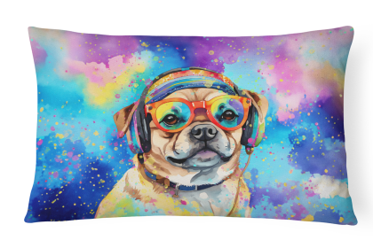 Hippie Dawg Throw Pillow (Dog Breed: Pug 2543)