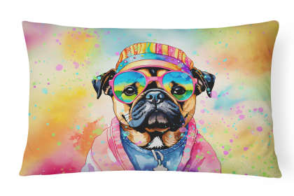 Hippie Dawg Throw Pillow (Dog Breed: Pug 2544)