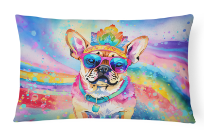 Hippie Dawg Throw Pillow (Dog Breed: Pug 2546)