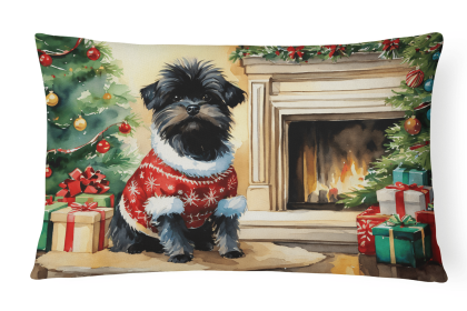 Cozy Christmas Throw Pillow (Design: Affenpinscher 2585)