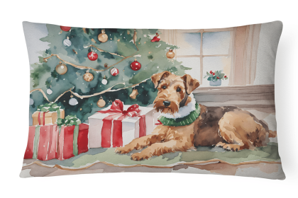 Cozy Christmas Throw Pillow (Design: Airedale Terrier 2588)