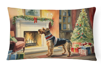Cozy Christmas Throw Pillow (Design: Airedale Terrier 2589)