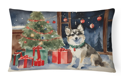Cozy Christmas Throw Pillow (Design: Alaskan Klee Kai 2591)