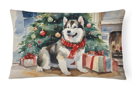 Cozy Christmas Throw Pillow (Design: Alaskan Malamute 2593)