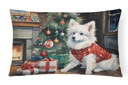 Cozy Christmas Throw Pillow (Design: American Eskimo 2595)
