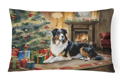 Cozy Christmas Throw Pillow (Design: Australian Shepherd 2600)