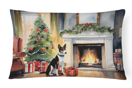 Cozy Christmas Throw Pillow (Design: Basenji 2602)