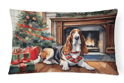 Cozy Christmas Throw Pillow (Design: Basset Hound 2603)