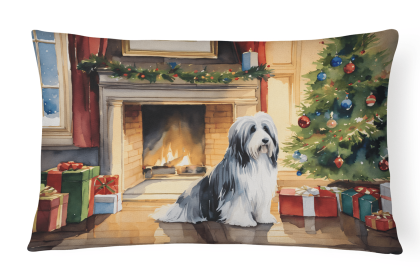 Cozy Christmas Throw Pillow (Design: Bearded Collie 2605)