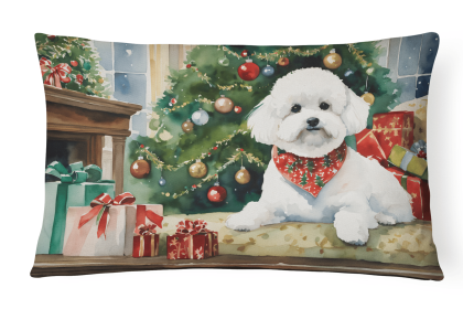 Cozy Christmas Throw Pillow (Design: Bichon Frise 2611)
