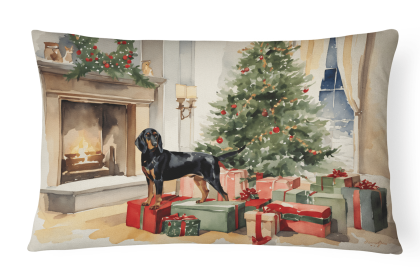 Cozy Christmas Throw Pillow (Design: Black and Tan Coonhound 2612)