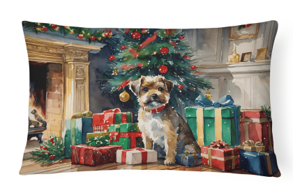 Cozy Christmas Throw Pillow (Design: Border Terrier 2616)