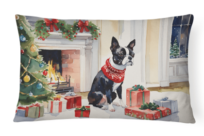 Cozy Christmas Throw Pillow (Design: Boston Terrier 2618)