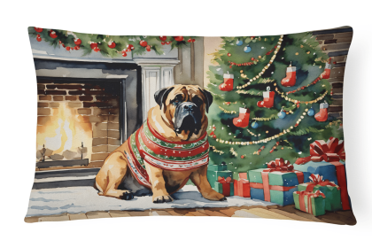 Cozy Christmas Throw Pillow (Design: Bullmastiff 2624)
