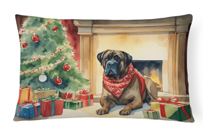 Cozy Christmas Throw Pillow (Design: Bullmastiff 2625)