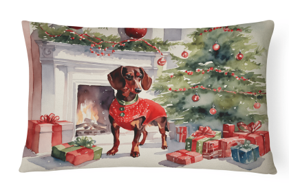 Cozy Christmas Throw Pillow (Design: Dachshund 2642)