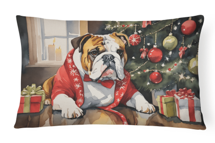 Cozy Christmas Throw Pillow (Design: English Bulldog 2649)