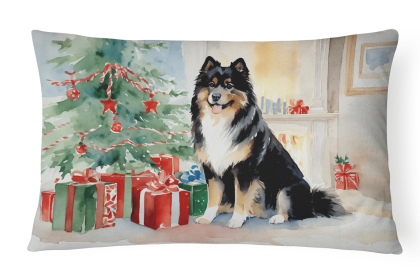 Cozy Christmas Throw Pillow (Design: Finnish Lapphund 2655)