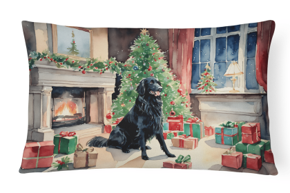 Cozy Christmas Throw Pillow (Design: Flat-Coated Retriever 2657)