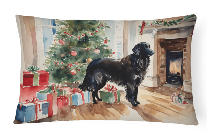 Cozy Christmas Throw Pillow (Design: Flat-Coated Retriever 2658)