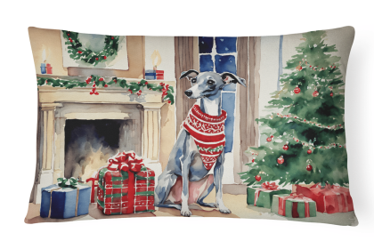 Cozy Christmas Throw Pillow (Design: Italian Greyhound 2680)