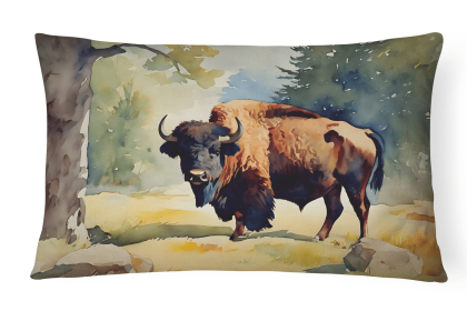 Watercolor Wildlife Throw Pillow (Design: American Bison 2871)