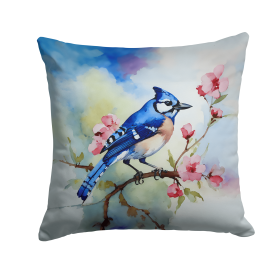 Watercolor Birds Throw Pillow (Design: Blue Jay 3186)