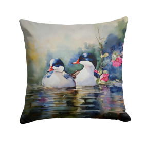 Watercolor Birds Throw Pillow (Design: Bufflehead 3192)