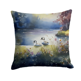 Watercolor Birds Throw Pillow (Design: Bufflehead 3193)