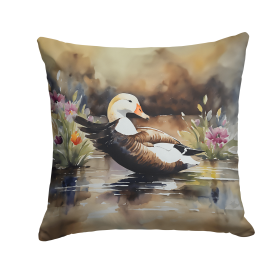 Watercolor Birds Throw Pillow (Design: Common Eider Duck 3203)