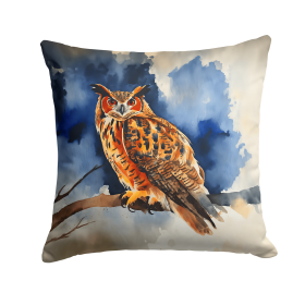 Watercolor Birds Throw Pillow (Design: Eurasian Eagle Owl 3222)