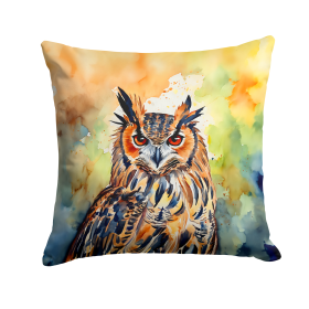 Watercolor Birds Throw Pillow (Design: Eurasian Eagle Owl 3223)
