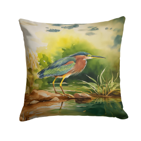 Watercolor Birds Throw Pillow (Design: Green Heron 3229)