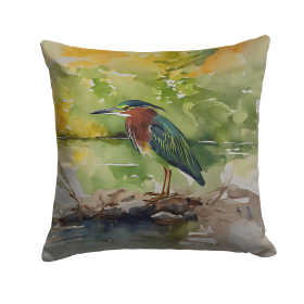 Watercolor Birds Throw Pillow (Design: Green Heron 3230)