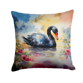 Watercolor Birds Throw Pillow (Design: Swan Black 3272)