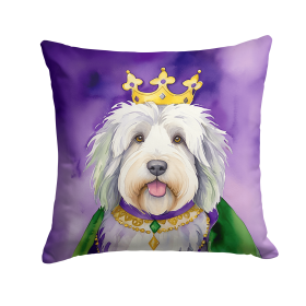 King of Mardi Gras Throw Pillow (Dog Breed: Old English Sheepdog 4845)