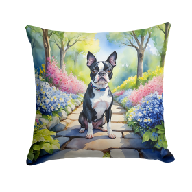 Spring Path Throw Pillow (Dog Breed: Boston Terrier 6577)