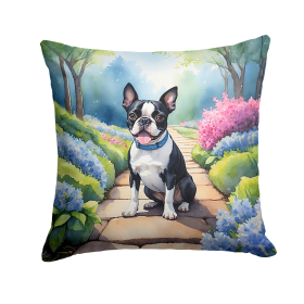Spring Path Throw Pillow (Dog Breed: Boston Terrier 6578)
