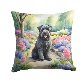 Spring Path Throw Pillow (Dog Breed: Bouvier des Flandres 6579)