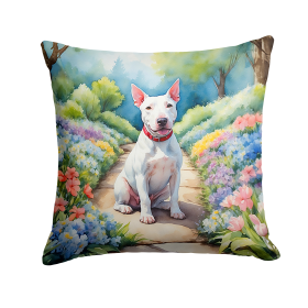Spring Path Throw Pillow (Dog Breed: Bull Terrier 6586)