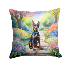 Spring Path Throw Pillow (Dog Breed: Doberman Pinscher 6617)