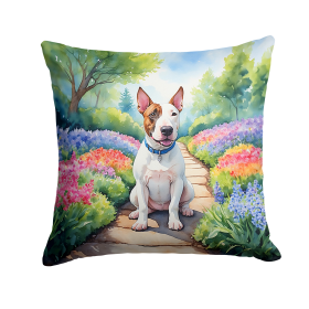 Spring Path Throw Pillow (Dog Breed: English Bull Terrier 6619)