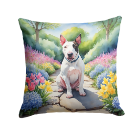 Spring Path Throw Pillow (Dog Breed: English Bull Terrier 6620)