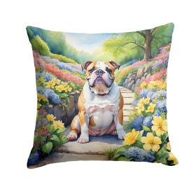 Spring Path Throw Pillow (Dog Breed: English Bulldog 6622)