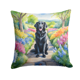 Spring Path Throw Pillow (Dog Breed: Flat-Coated Retriever 6626)