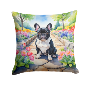 Spring Path Throw Pillow (Dog Breed: French Bulldog 6629)