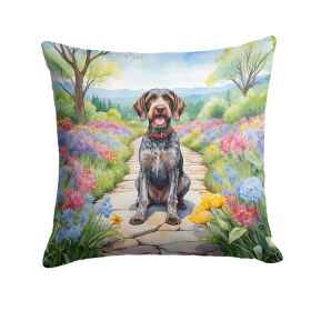 Spring Path Throw Pillow (Dog Breed: German Wirehaired Pointer 6634)