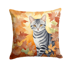 Cats in Fall Leaves Throw Pillow (Design: American Shorthair Cat)