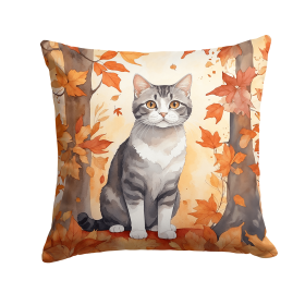 Cats in Fall Leaves Throw Pillow (Design: American Wirehair Cat)